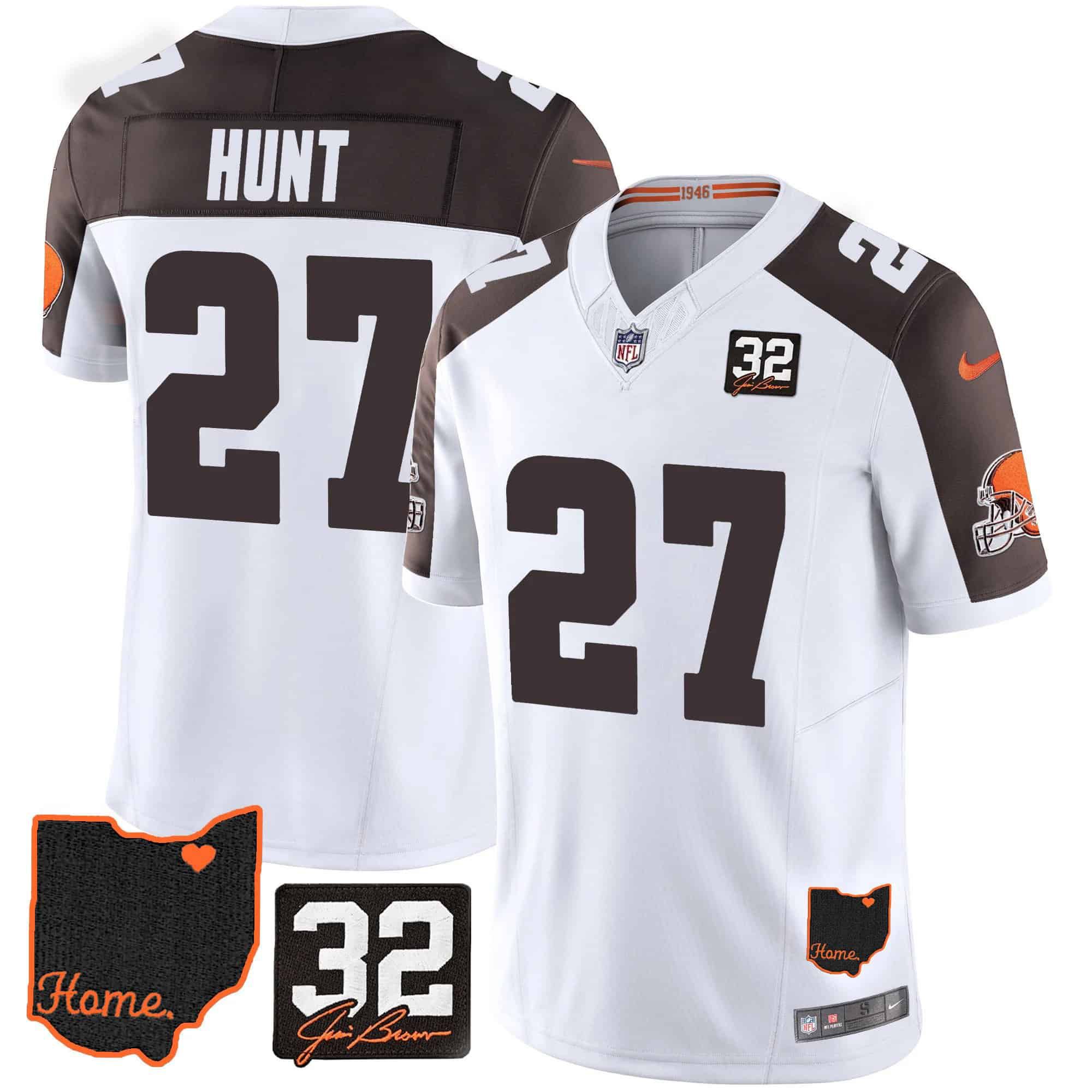 Men Cleveland Browns #27 Hunt White Memorial Home Patch 2024 Nike NFL Jersey style 1->indianapolis colts->NFL Jersey